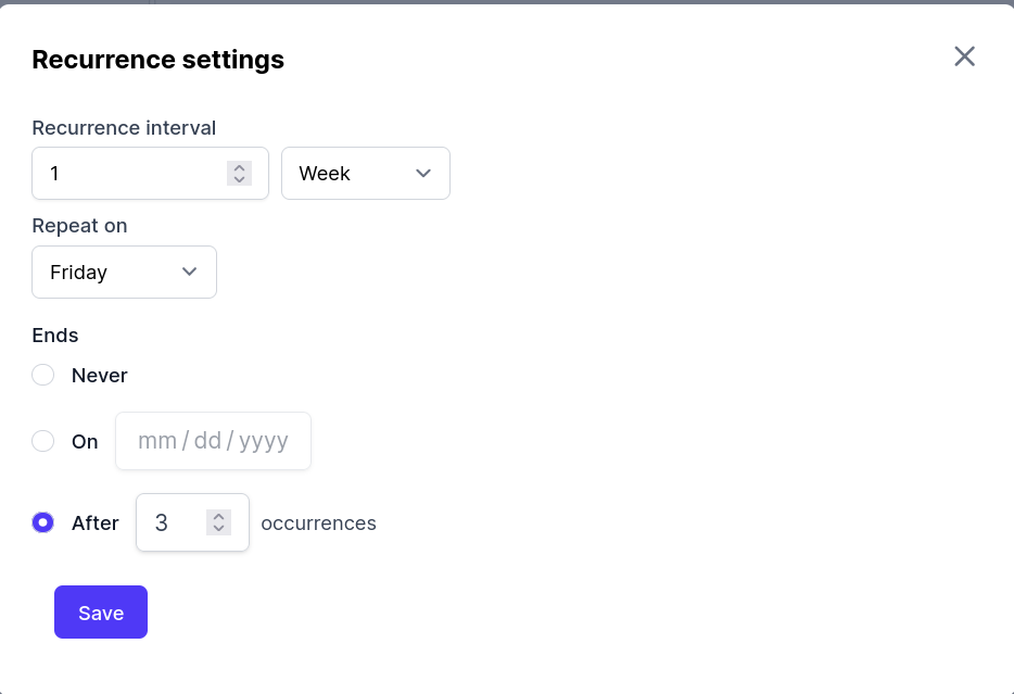 Adjust schedule settings